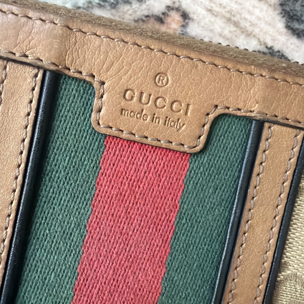 Gucci GG Supreme Monogram Web Ophidia Zip Around Wallet Brown Authentic bamboo - Picture 2 of 16